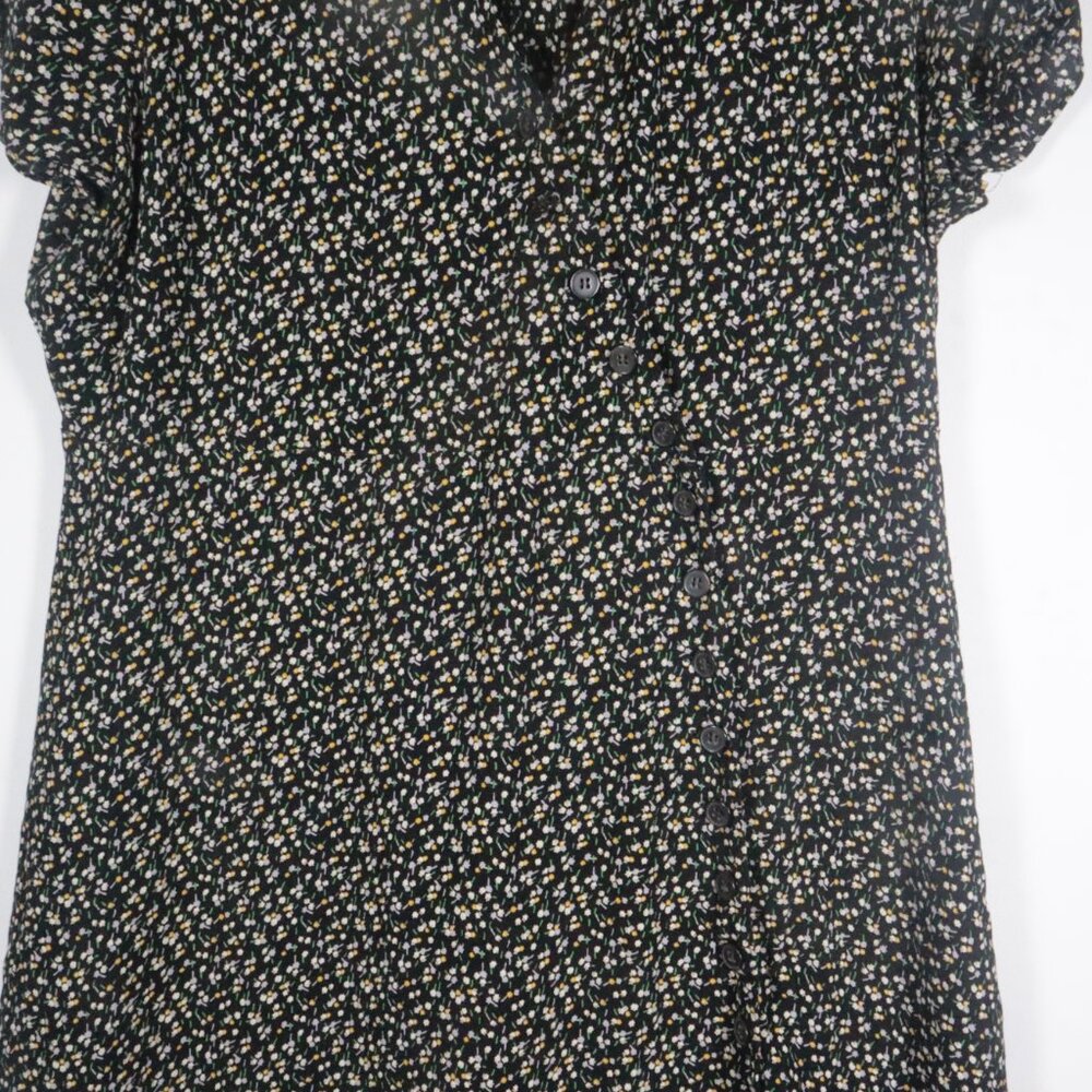 Madewell Women Button-Wrap Dress in Playground Posies Dress Size L Black Floral - Picture 4 of 16